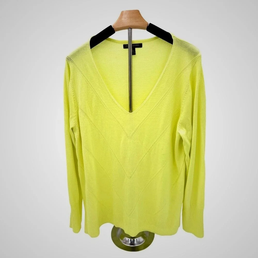 Banana Republic‎ Womens Neon Yellow V-Neck Chevron Knit Sweater Size Large
